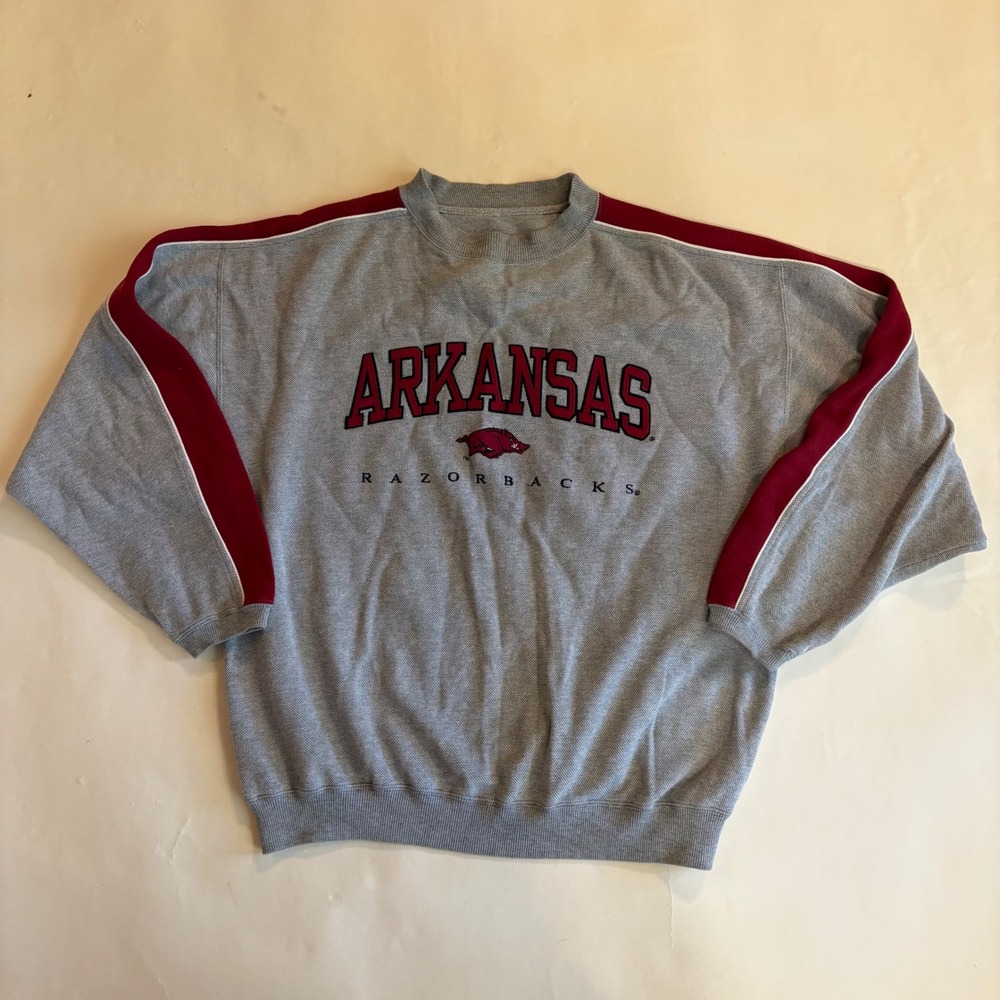 Arkansas Razorbacks NCAA Crewneck Sweatshirt Gray Burgundy Embroidered XL